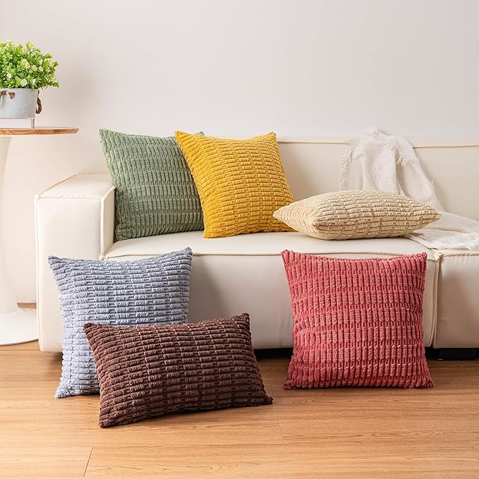 Aegero Pack of 2 Corduroy Decorative Throw Pillow Covers 20x20 Inch Soft - Image 7