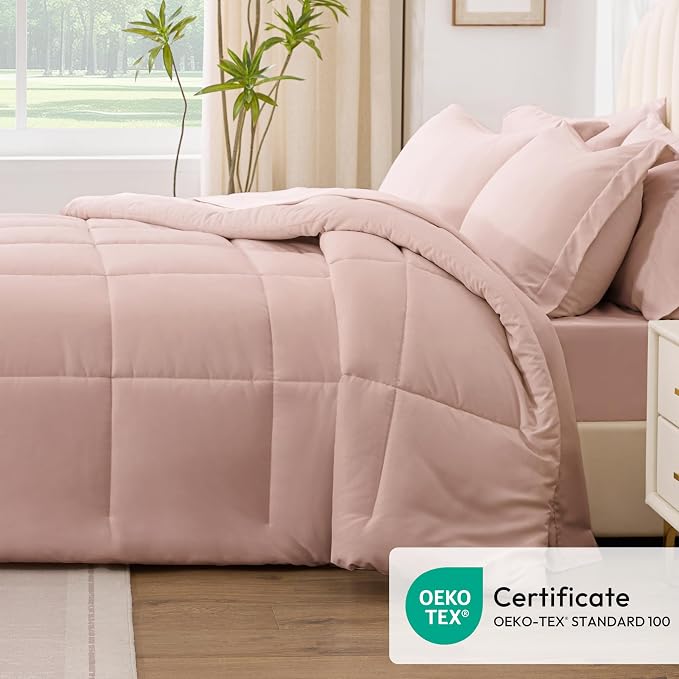 Love's cabin King Size Comforter Set Blush Pink, 7 Pieces King Bed in a Bag - Image 5