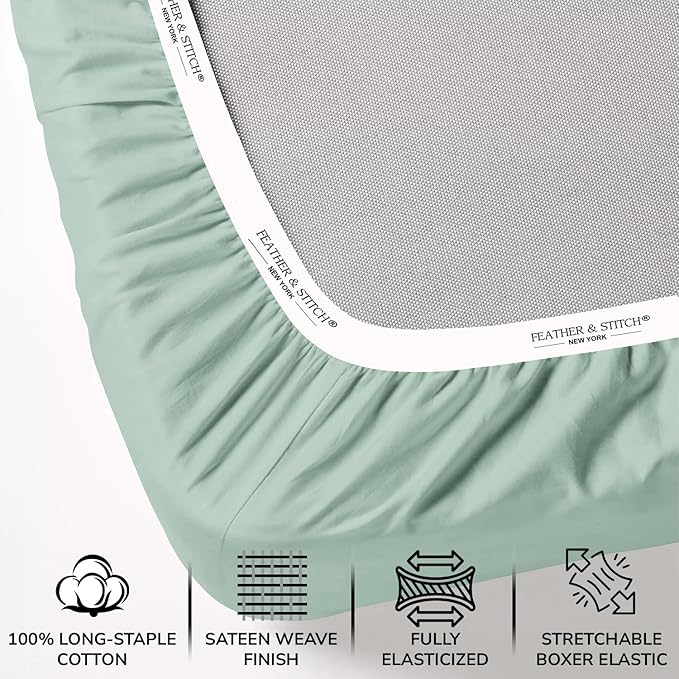 Feather & Stitch Fitted Bottom Sheet Only King Size 500 TC-1 Piece 100% Cotton - Image 2