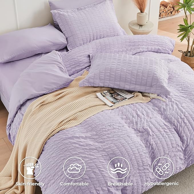 HYMOKEGE Lavender Full Size Comforter Sets Seersucker 7 Pieces, All Season - Image 3