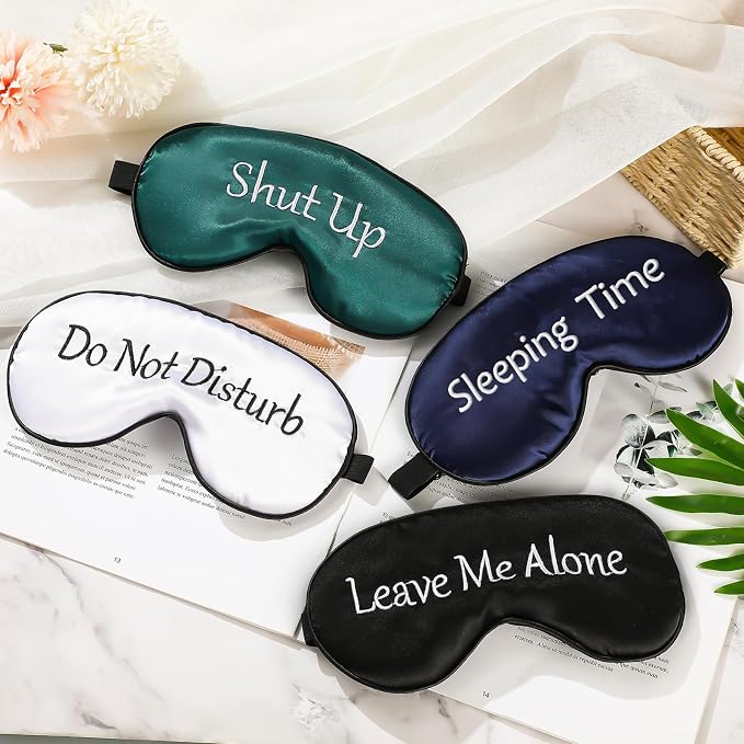 Geyoga 4 Pieces Funny Eye Mask for Sleep Soft Satin Blocking Blindfold - Image 7