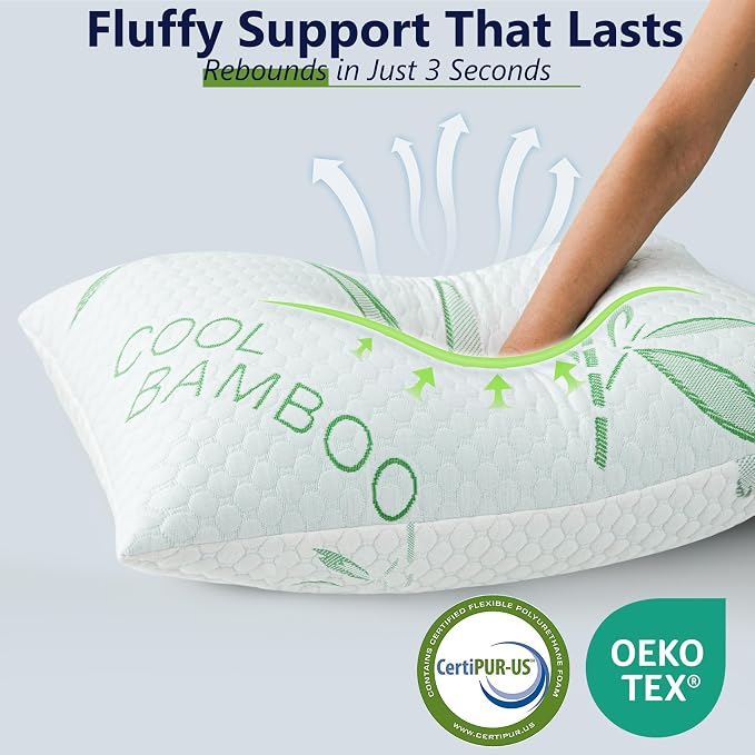 Shredded Memory Foam Pillow, Cooling Pillow Queen Size 1 Pack Adjustable Firm - Image 4