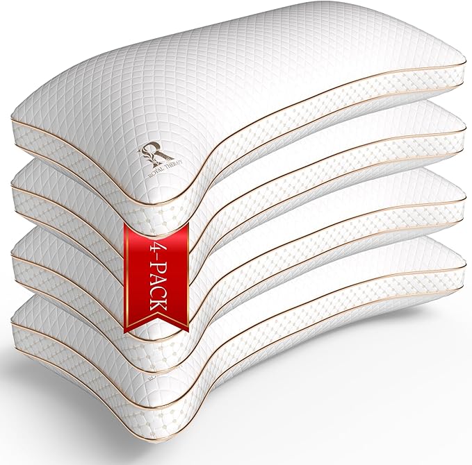 Royal Therapy Queen 4-Pack Memory Foam Pillow, Adjustable Shredded Odor-Free by ROYALTHERAPY