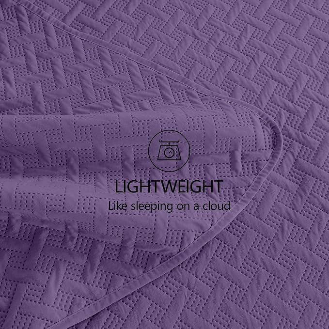 FLYMME Twin Quilt Set, Lightweight Purple Bedspreads, Basket Weave Pattern - Image 6