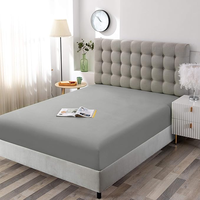Sfoothome Twin Grey Fitted Sheet Only, Wrinkle Free - Image 2