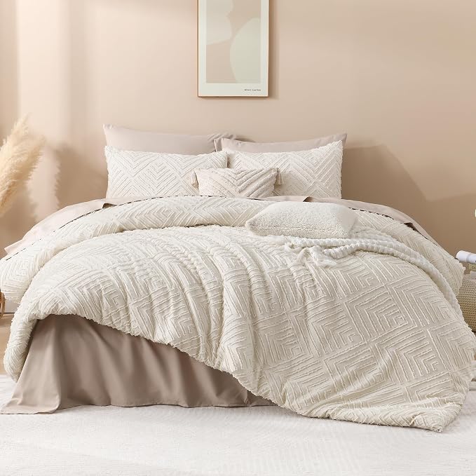 Andency King Size Comforter Set Beige, 3 Pieces Boho King Bedding Comforter Set - Image 2