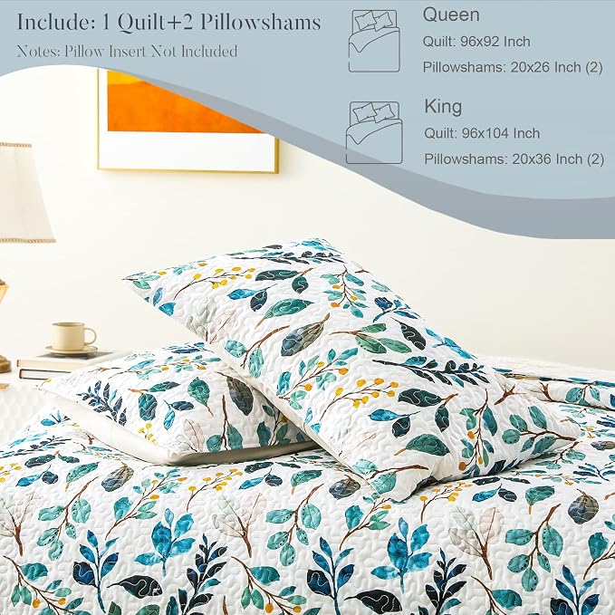 Whale Flotilla Reversible Printed Quilt King Size, Extra Soft Boho Floral Leaf - Image 5