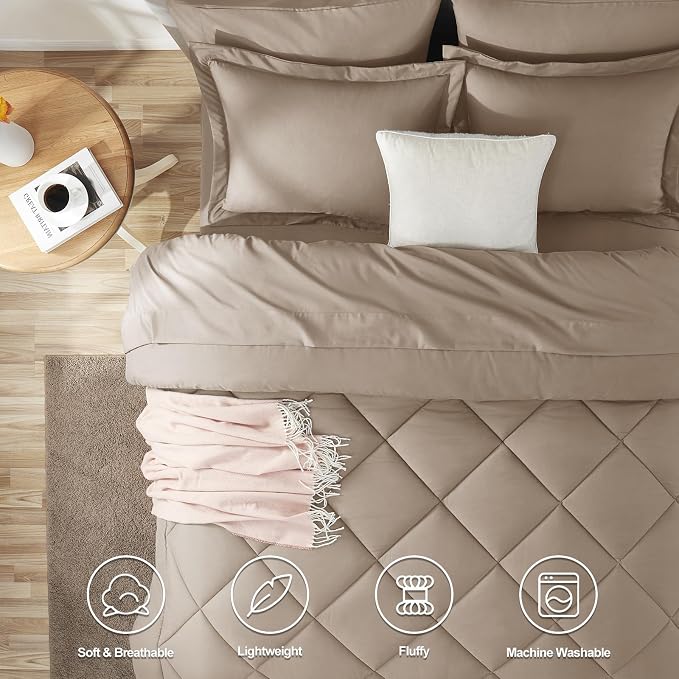 CozyLux Full Size Comforter Sets Khaki - Image 2
