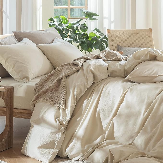 MooMee Bedding Duvet Cover Set 100% Washed Cotton Linen Like Textured - Image 9