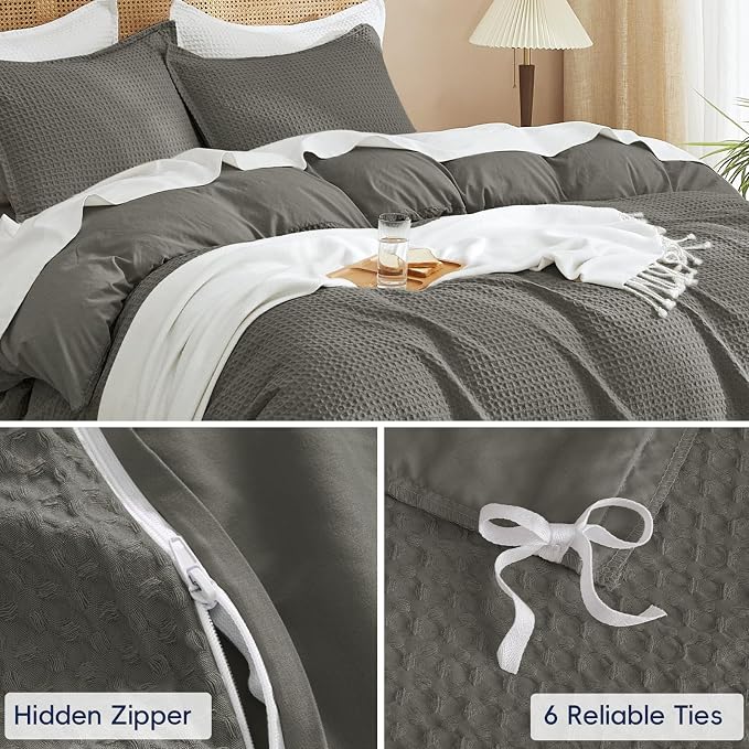 PHF Waffle Weave Duvet Cover Set Twin/Twin XL Size, No Snagging Ultra Soft - Image 5