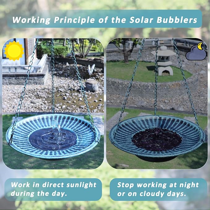 12.3" Hanging Bird Bath with Solar Fountain Bird Bath Bubbler，Birdbath Fountain - Image 5
