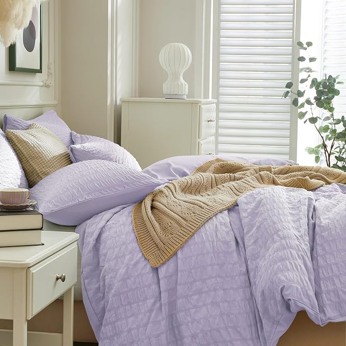 JELLYMONI Light Purple Duvet Cover King Size, Soft Breathable Seersucker Duvet - Image 7