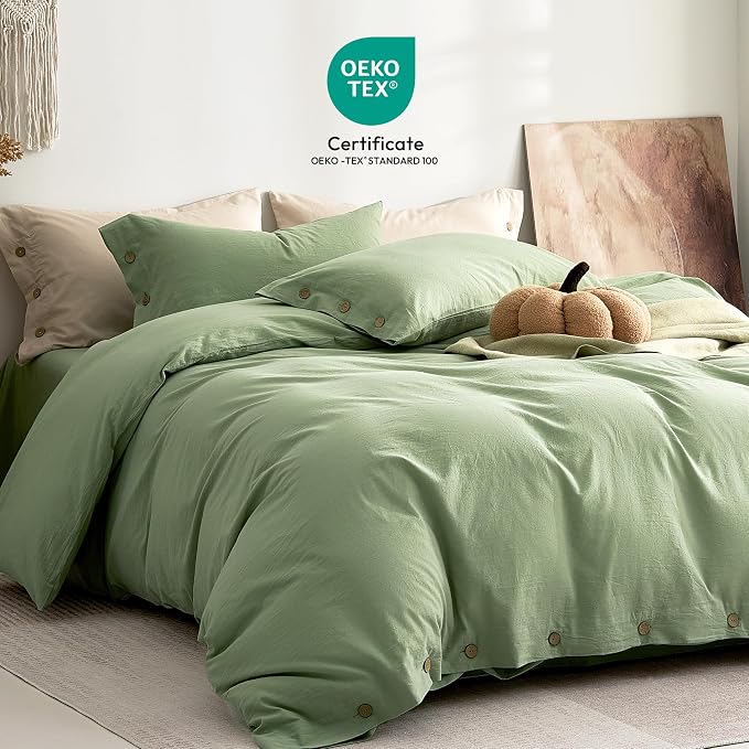 JELLYMONI 100% Washed Cotton Duvet Cover Twin – Soft, Breathable Linen-Look - Image 2