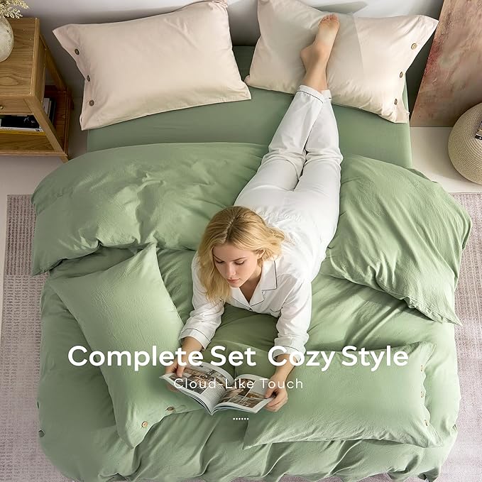 JELLYMONI 100% Washed Cotton Duvet Cover Queen – Soft, Breathable Linen-Look - Image 8