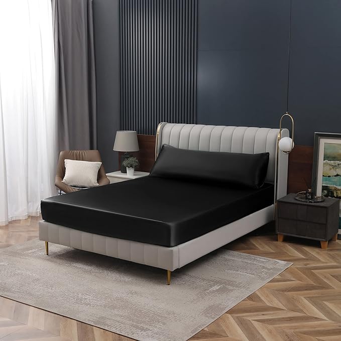 Homiest Black Satin Fitted Sheet Full Size Deep Pocket Luxury & Ultra Soft - Image 7
