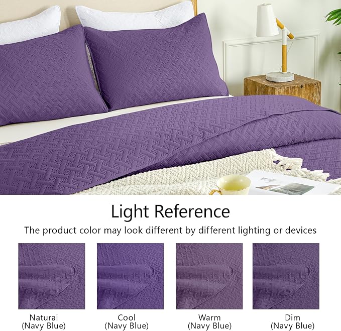 FLYMME Quilts King Size, Lightweight Purple Bedspreads, Basket Weave Pattern - Image 5