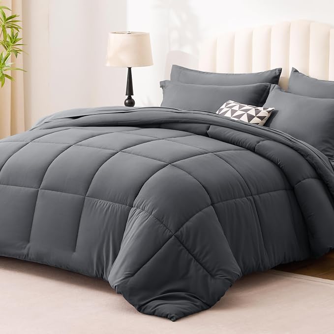 Love's cabin Twin Comforter Set Soot Grey, 5 Pieces Twin Bed in a Bag, All - Image 2