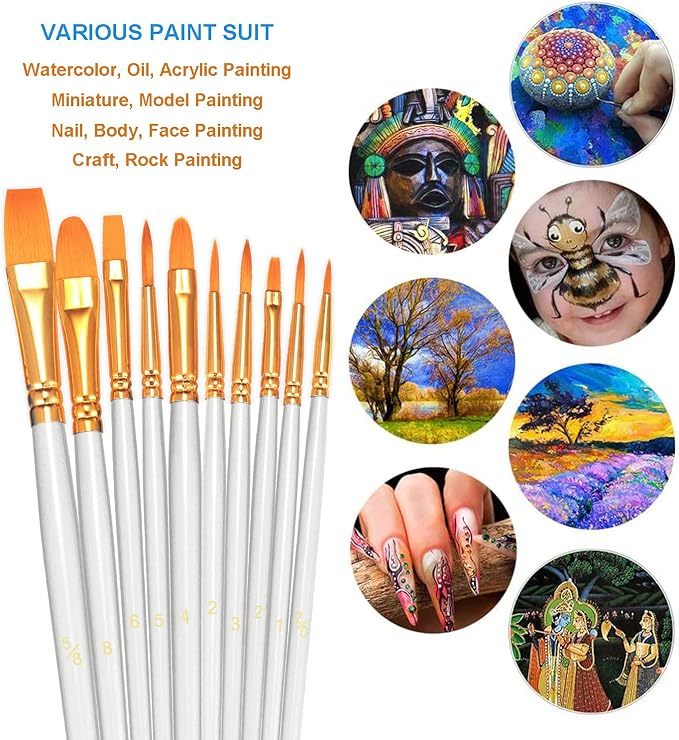 BOSOBO Paint Brushes Set, 2 Pack 20 Pcs Round Pointed Tip Paintbrushes Nylon - Image 3