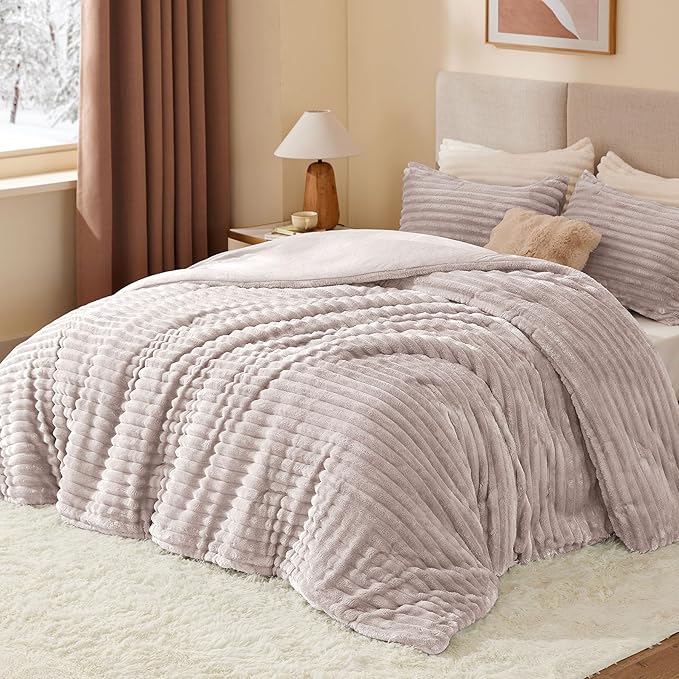 BEDELITE Fleece Twin Comforter Set -Super Soft & Warm Fluffy Lotus Pink Bedding - Image 2