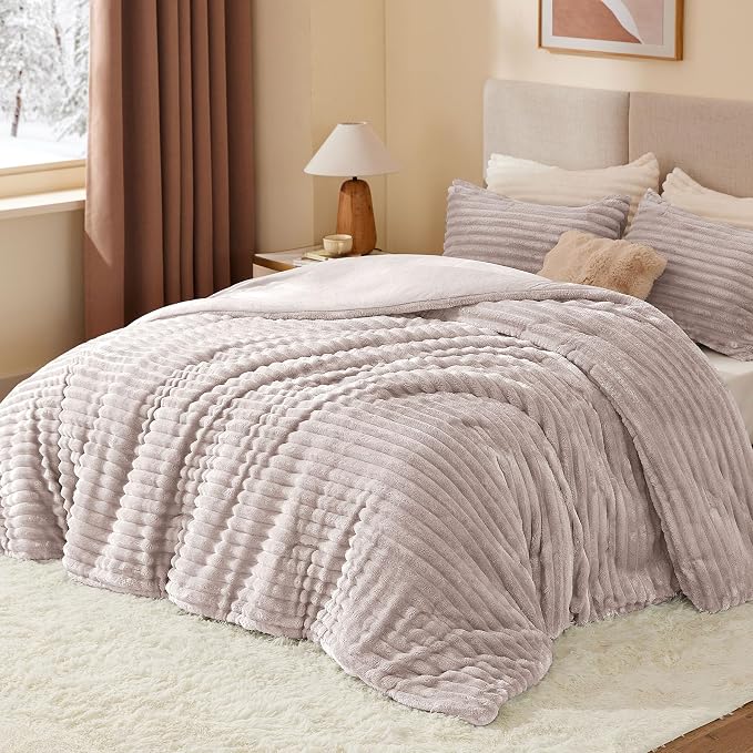 BEDELITE Fleece King Comforter Set -Super Soft & Warm Fluffy Lotus Pink Bedding - Image 2