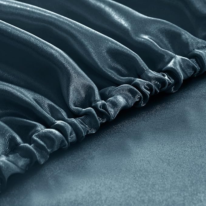 Homiest Deep Sea Blue Satin Fitted Sheet Queen Size, Deep Pocket, Luxury & - Image 5