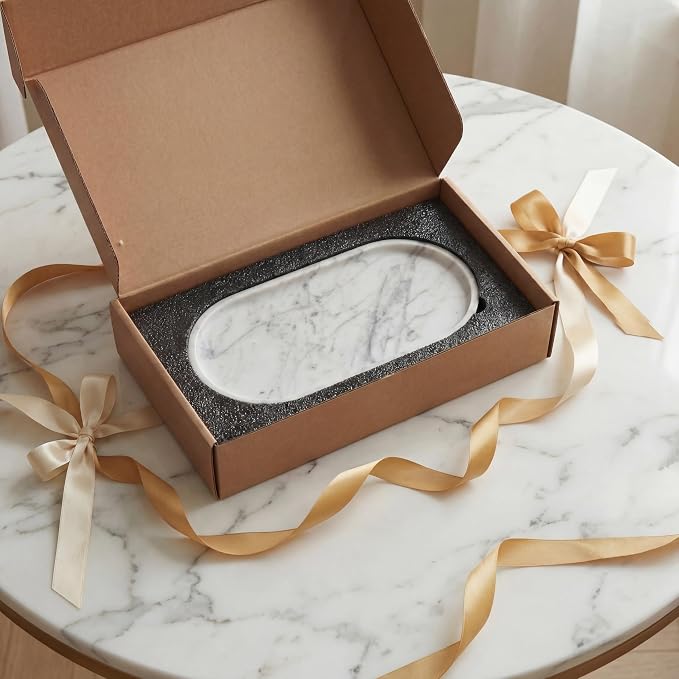 YKAJO Oval Real Marble Tray for Bathroom Kitchen Counter Stone Decorative - Image 13