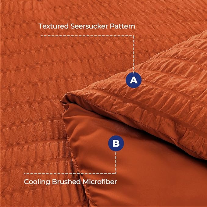 HYMOKEGE Burnt Orange Duvet Cover Full Size, Ultra Soft 3-Piece Seersucker - Image 3