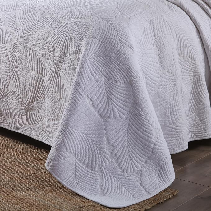 ROOMLIFE King Quilt Set Palm Leaves Pattern 3 PCS 100% Cotton Soft Breathable - Image 4