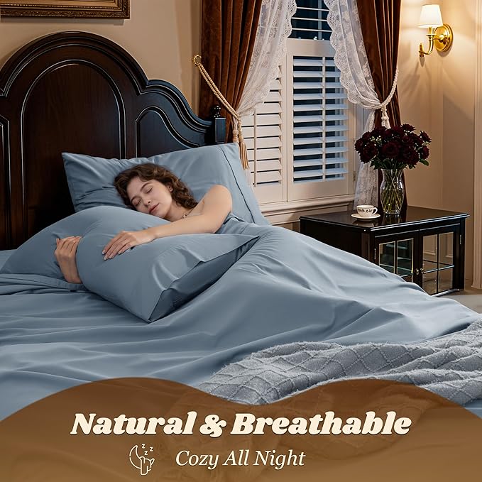 LBRO2M 100% Cotton Sheets Set Deep Pocket 19", 1000 Thread Count Full Size 4 - Image 5