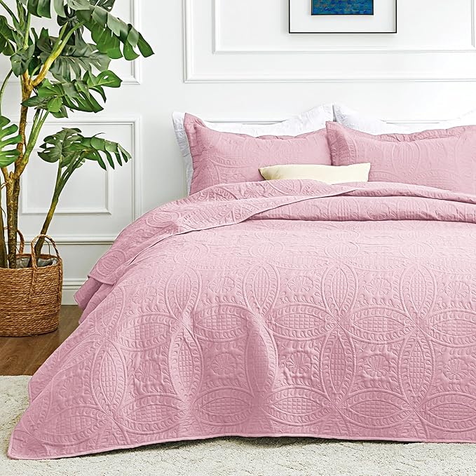 Love's cabin Twin Quilt Set Pink Bedspreads by Lovescabin