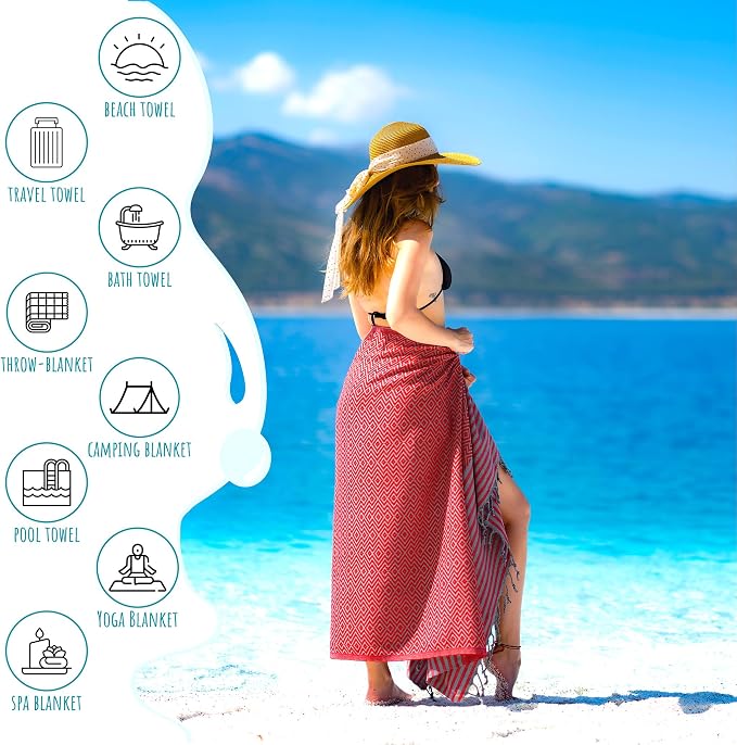 RAY SILVER Turkish Beach Towel – 100% Turkish Cotton 40"x71" Quick Dry - Image 4