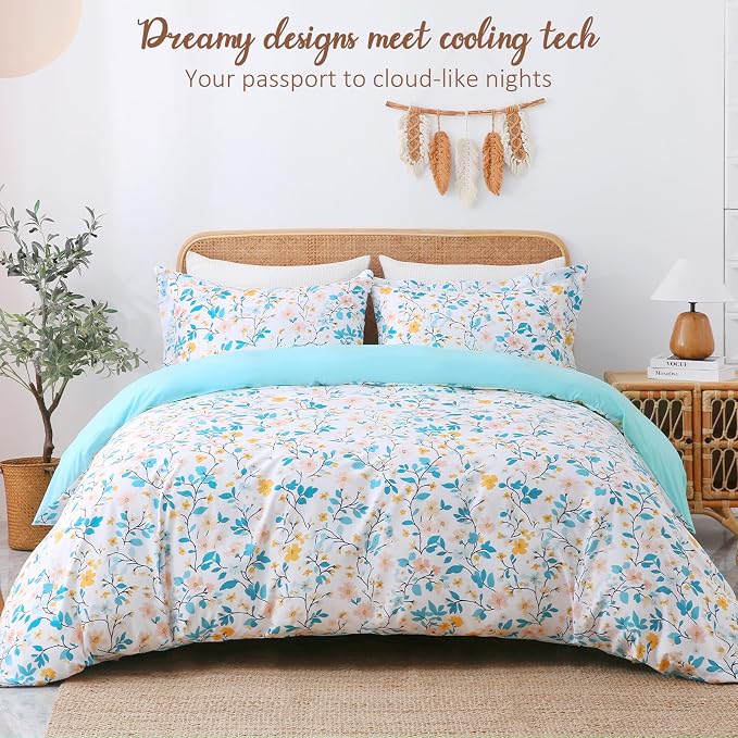 LONAVA King Botaincal 3 Pcs Duvet Cover Set, Breathable Soft Microfiber Sky - Image 2