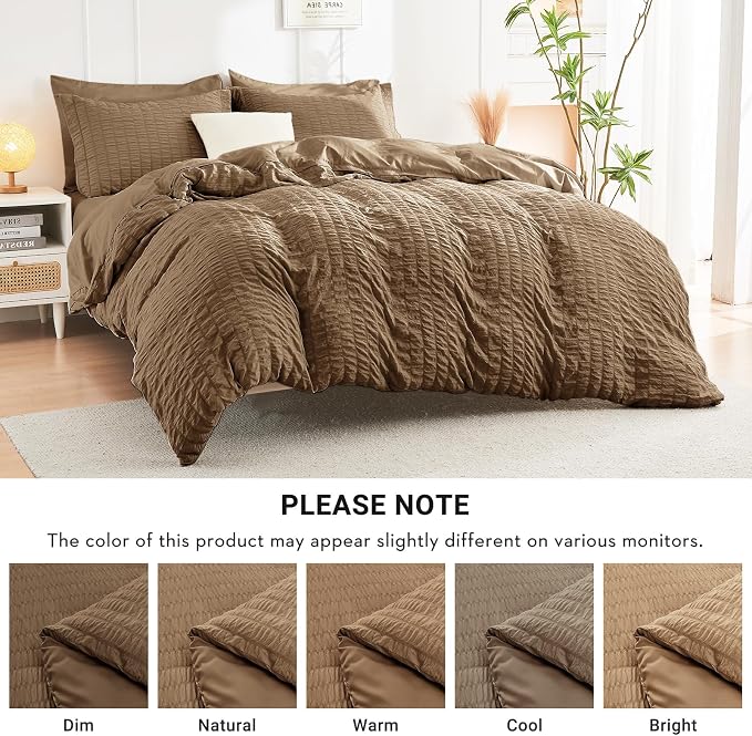HYMOKEGE Brown Twin Comforter Set Seersucker 5 Pieces, All Season Luxury Bed in - Image 6