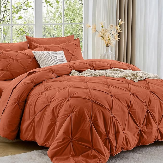 Sasttie Full Size Comforter Set, 7-Piece Bed in a Bag, Pintuck Bedding Set by SASTTIE