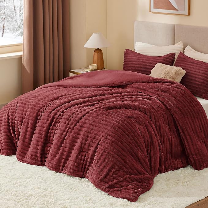 BEDELITE Fleece Twin Comforter Set -Super Soft & Warm Fluffy Burgundy Bedding - Image 3