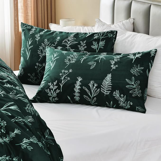 MUXHOMO Duvet Cover King Size, Reversible Floral Forest Green Duvet Cover Set - Image 4