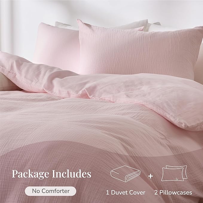 Pink Duvet Cover King, 100% Sandwashed Cotton Soft King Size Duvet Cover Set 3 - Image 4