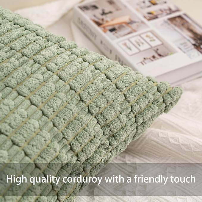 Aegero Pack of 2 Christmas Green Corduroy Decorative Throw Pillow Covers 12x20 - Image 2