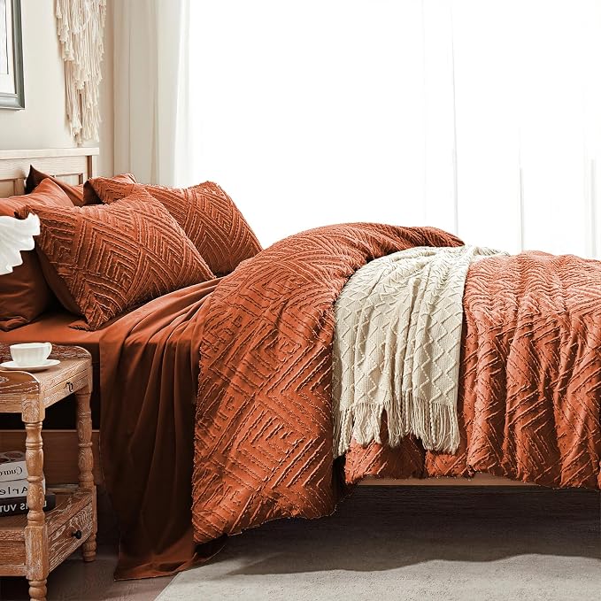 Zzlpp King Comforter Set 7 Pieces, Burnt Orange Tufted Bed in a Bag - Image 4