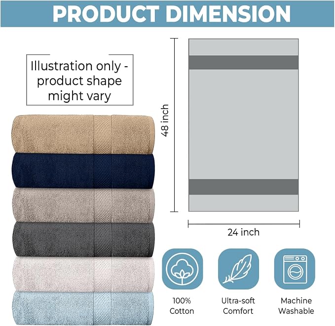 QUBA LINEN Hotel & Spa 100% Cotton Bath Towels Pack of 6, Ultra Soft, Quick Dry - Image 2