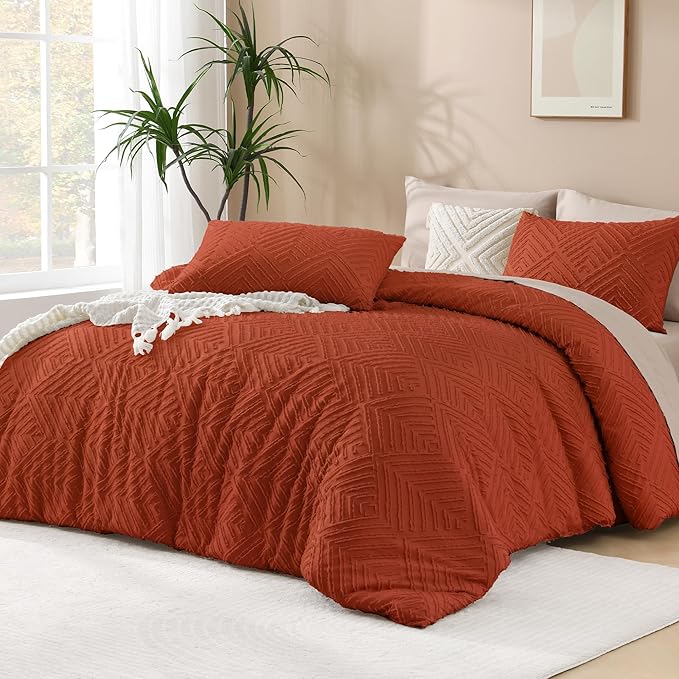 Andency Burnt Orange Oversized King Comforter 120"x120", 3 Pieces Terracotta by Andency