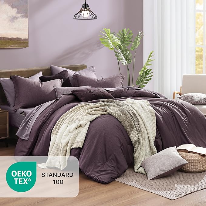 Monbix Twin XL Comforter Set Italian Plum, Cationic Dyeing Bedding Set - Image 5