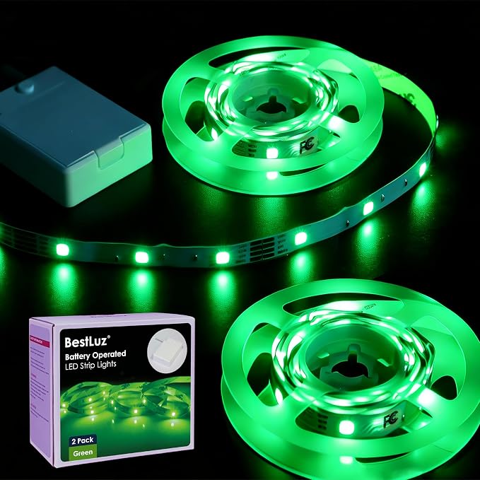 BestLuz Battery Powered LED Strip Lights 2X 3.33ft Flexible Green Light Strip by BestLuzUS