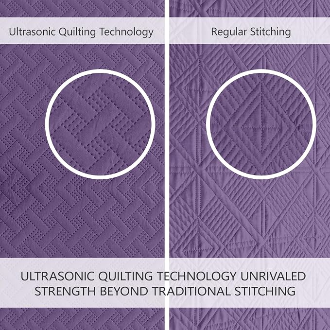 FLYMME Quilts King Size, Lightweight Purple Bedspreads, Basket Weave Pattern - Image 3