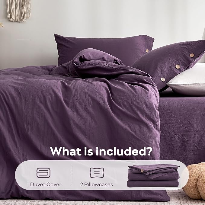 JELLYMONI 100% Washed Cotton Duvet Cover Full – Soft, Breathable Linen-Look - Image 7