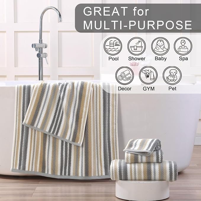 Cotton Towels Set of 3, 1 Absorbent Hand 16"x27", 1 Lightweight Washcloth - Image 5