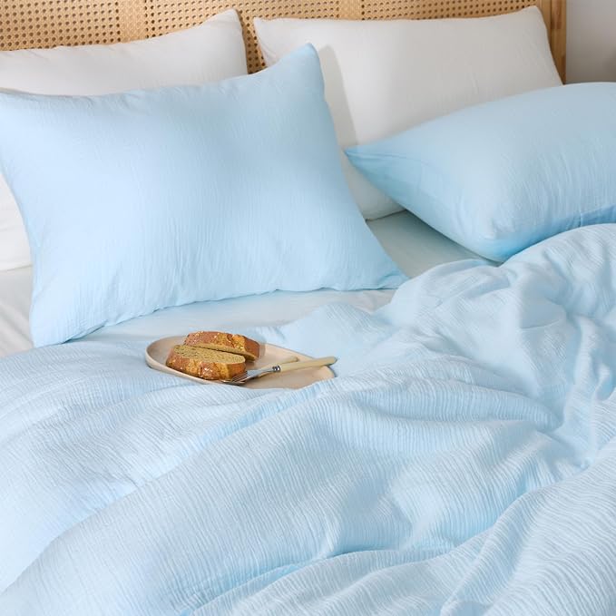 Blue Duvet Cover Queen Size, 100% Sandwashed Cotton Soft Queen Duvet Cover Set - Image 8