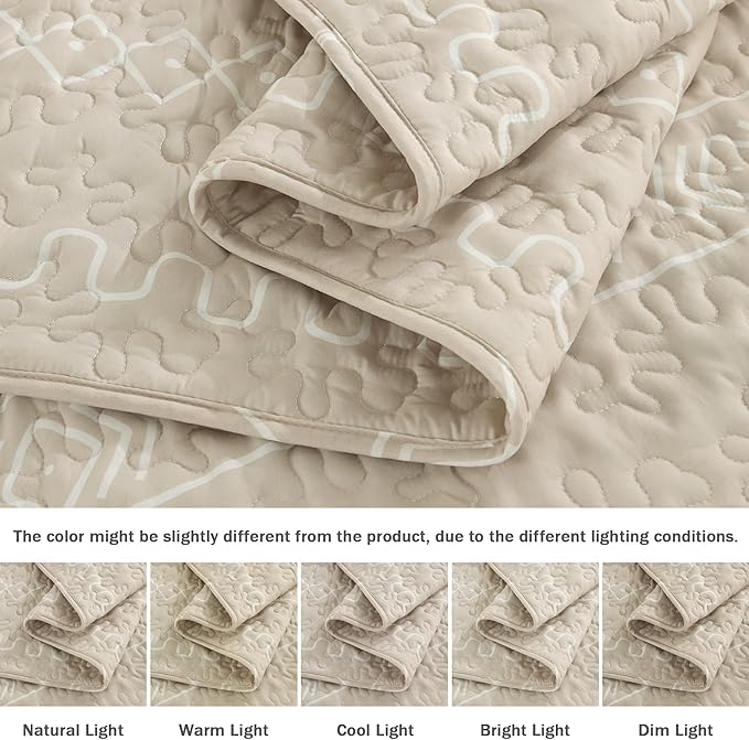 Andency Beige Twin Quilt Set, 2 Pieces Boho Lightweight Soft Striped Bedspread - Image 5
