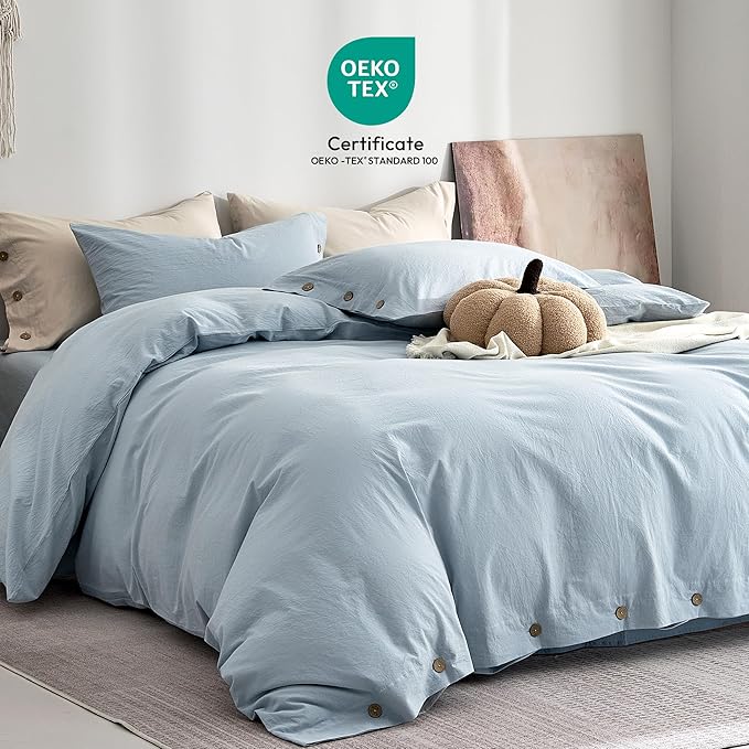 JELLYMONI 100% Washed Cotton Duvet Cover Twin – Soft, Breathable Linen-Look - Image 2