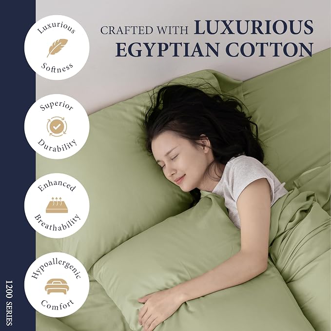 100% Egyptian Cotton Pillow Cases Standard/Queen Size Set of 2 - Image 2